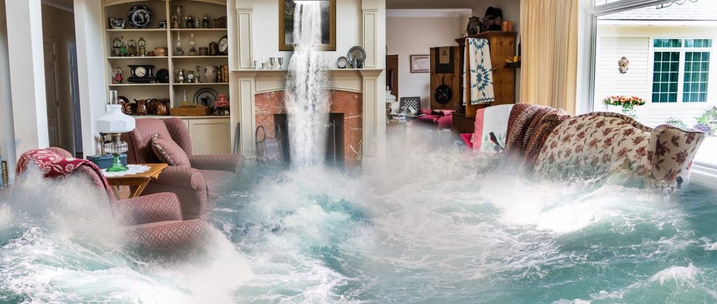 Image of a photoshopped ocean wave in a loungeroom | Featured image on What To Do When Your Pipes Are Leaking